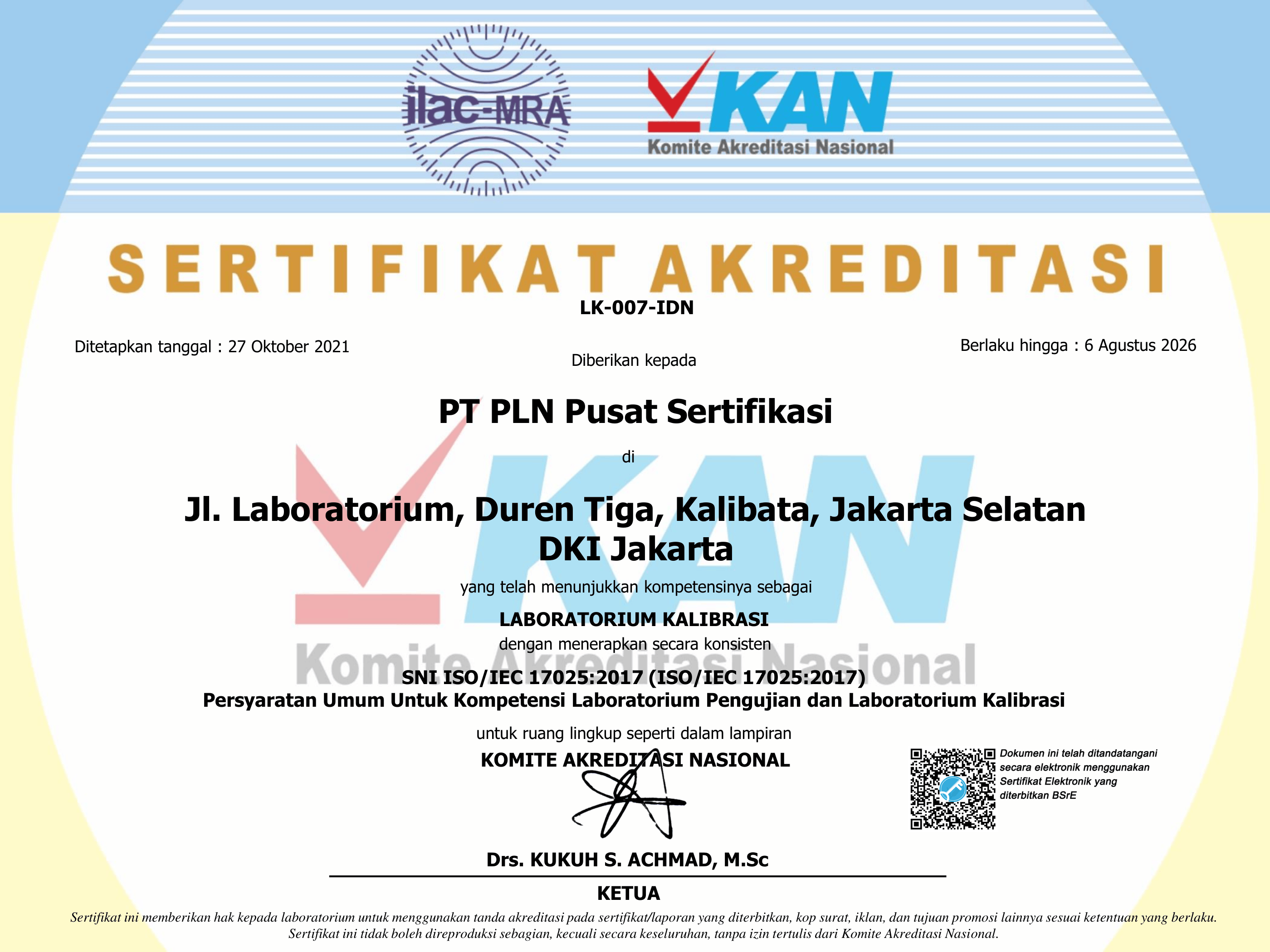 Sertifikat akreditasi laboratorium kalibrasi