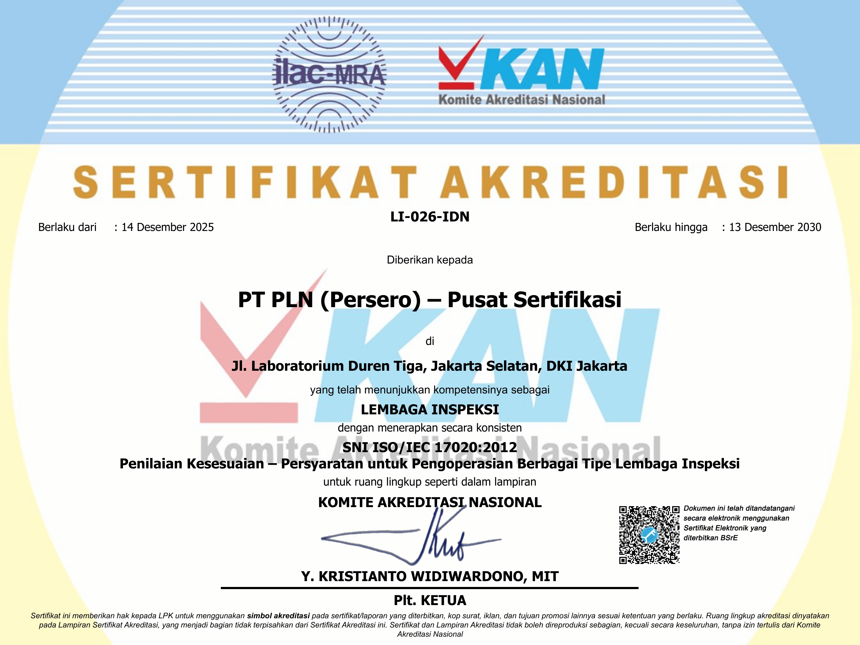 Sertifikat akreditasi lembaga validasi dan verifikasi